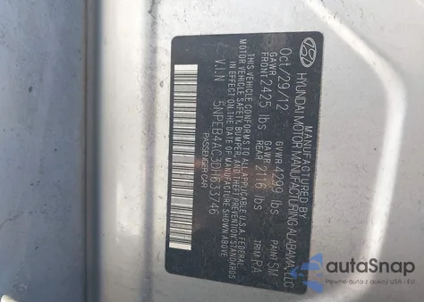 2013 Hyundai Sonata Gls z USA, uszkodzony, nr VIN 5NPEB4AC3DH633746